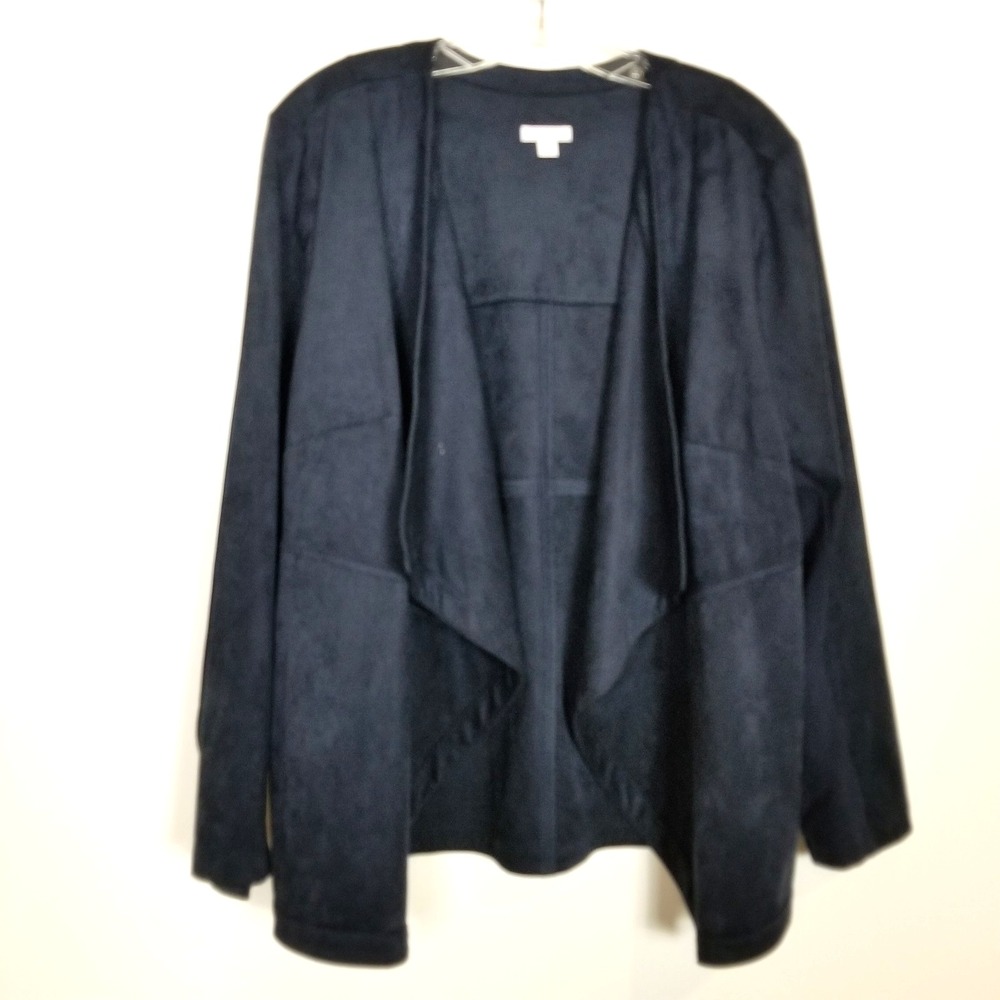 J Jill Jacket Womens Faux Suede Stretch Jacket Sz XL Navy Open Front Drape